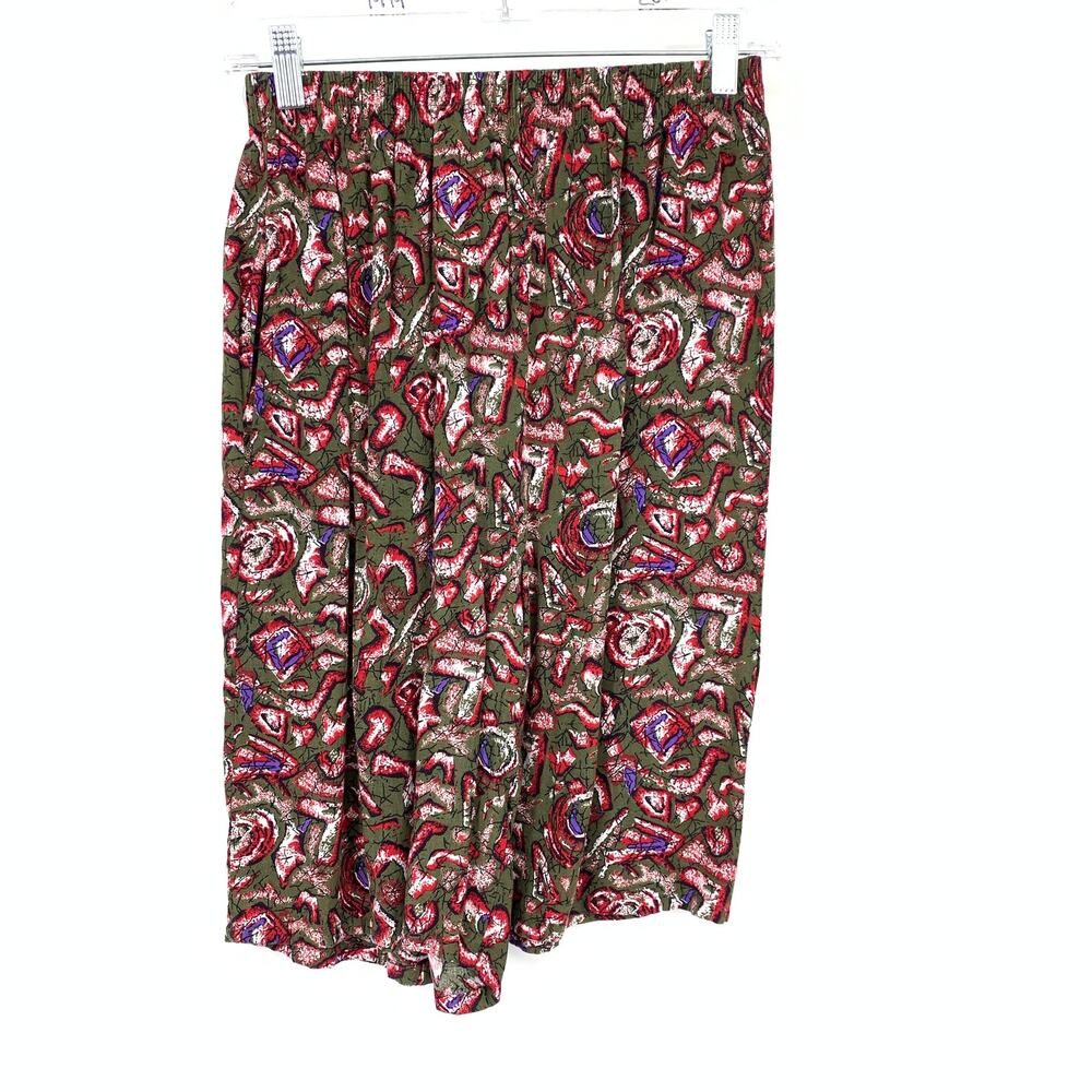 Vintage 90s Pull On Elastic Waist Bermuda Shorts Womens Apx Sz 25" Green Red - Picture 2 of 4